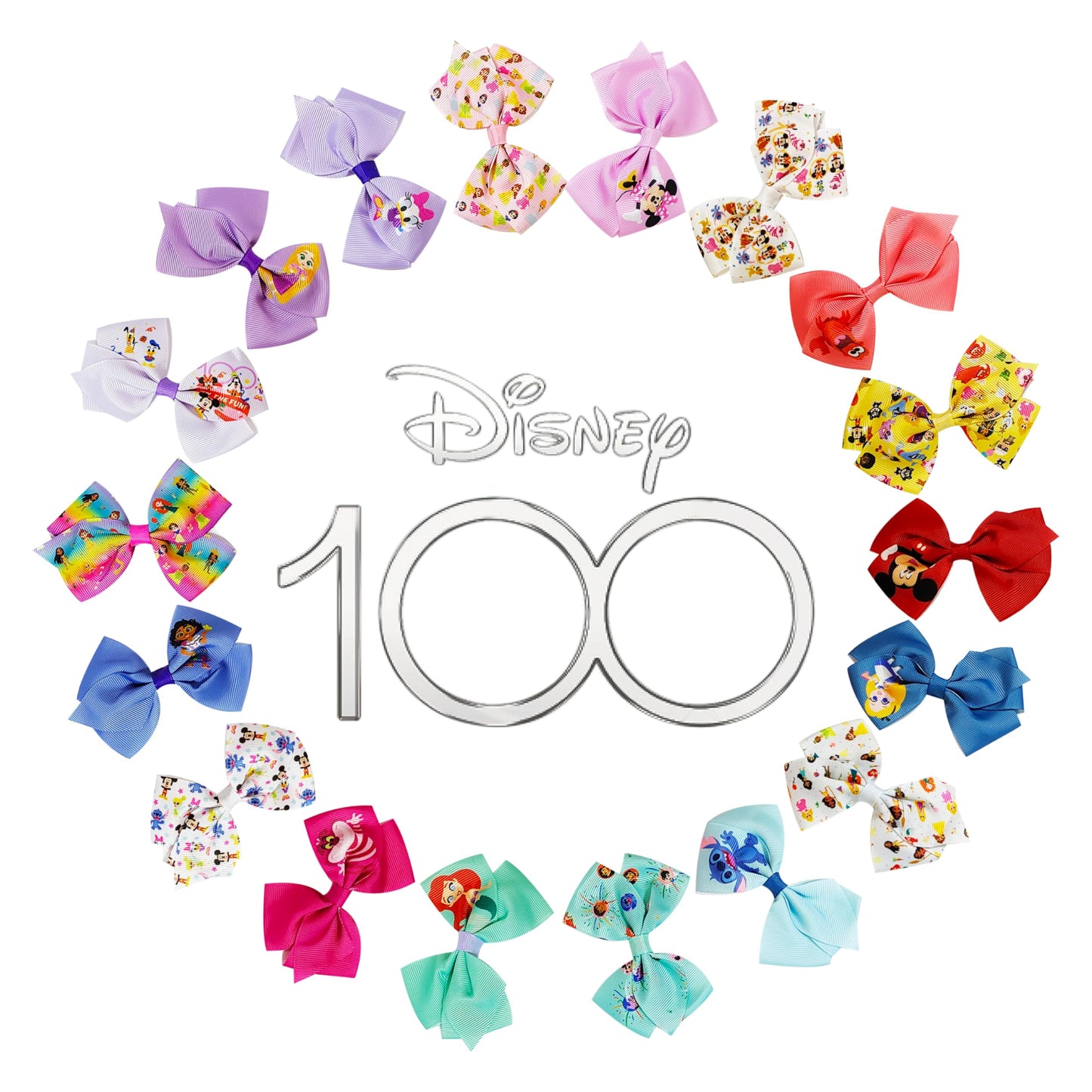 Disney 100th Anniversary Special Hair Accessory for Girls|18pc Disney Hair Bow Clips Featuring Favorite Characters with a String Bag Bow Holder Beauty & Personal Care LUV HER