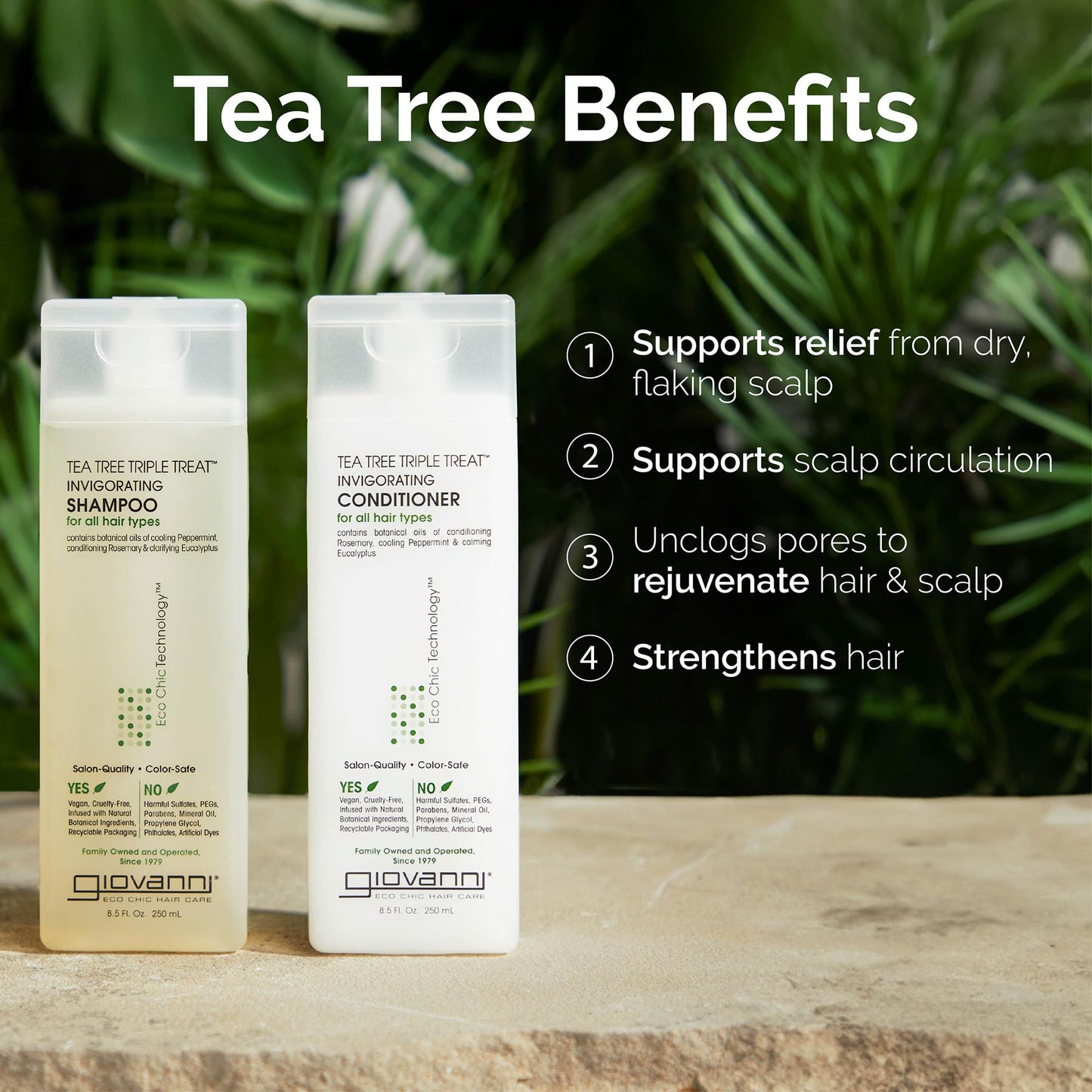 GIOVANNI Tea Tree Triple Threat Invigorating Shampoo & Conditioner Set - Cooling Peppermint, Eucalyptus, Rosemary, Helps Dry Flaking Scalp, Paraben Beauty & Personal Care GIOVANNI