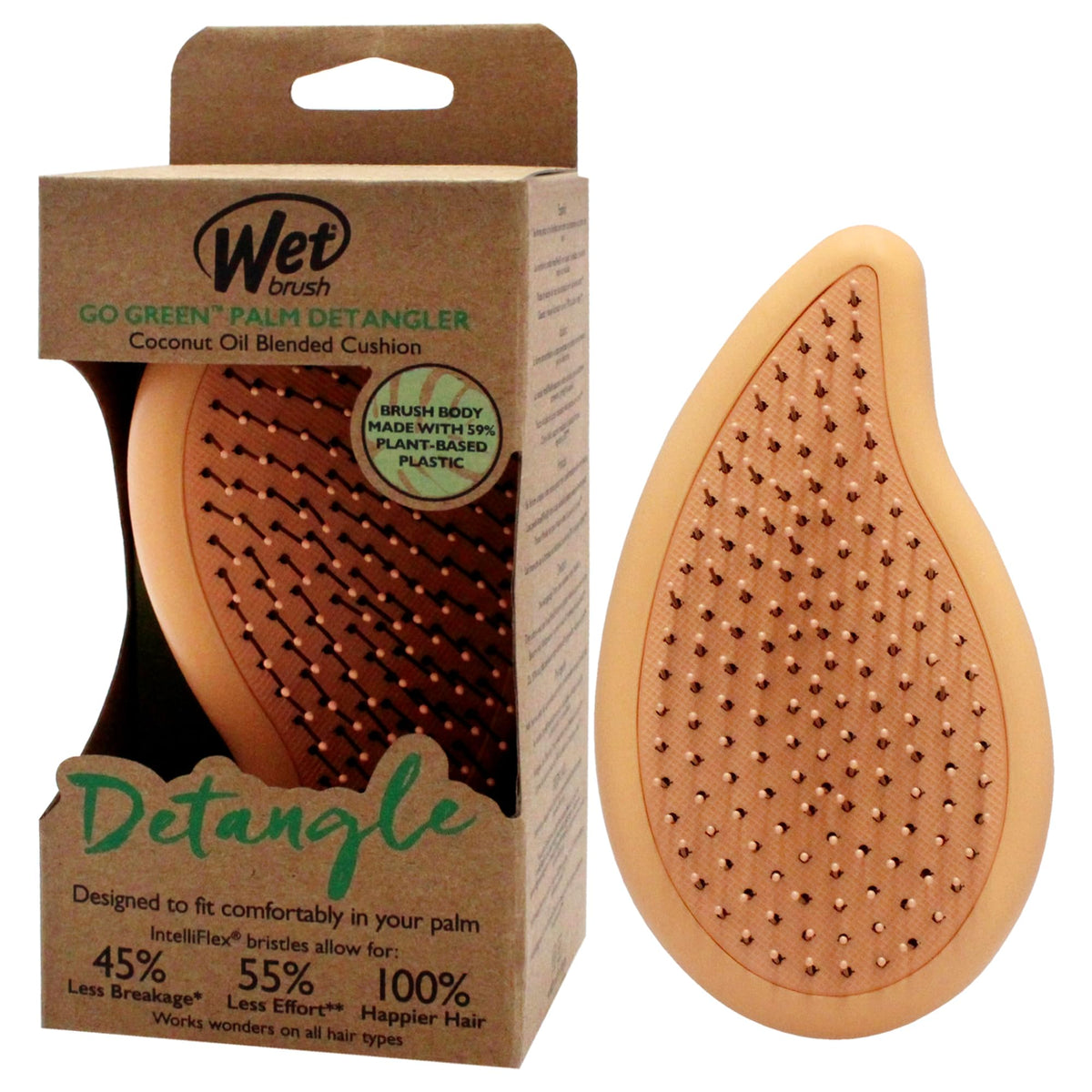 Wet Brush Go Green Palm Detangling Hair Brush Infused with Coconut Oil - Pain-Free Ultra-Soft Detangler Bristles Glide Through Tangles with Ease -
