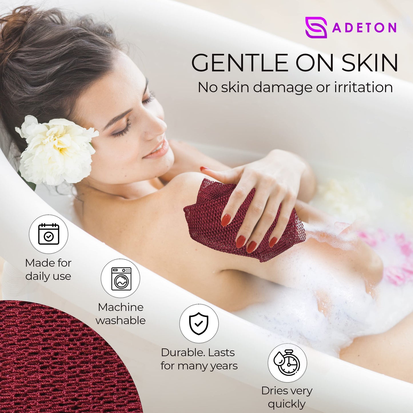 Adeton African Net Sponge, Authentic, Real, Black Owned, Exfoliating Bath Wash Cloth, Net Sponge, Body Exfoliator, Sapo, Shower Bath Accessories, Back Beauty & Personal Care ADETON
