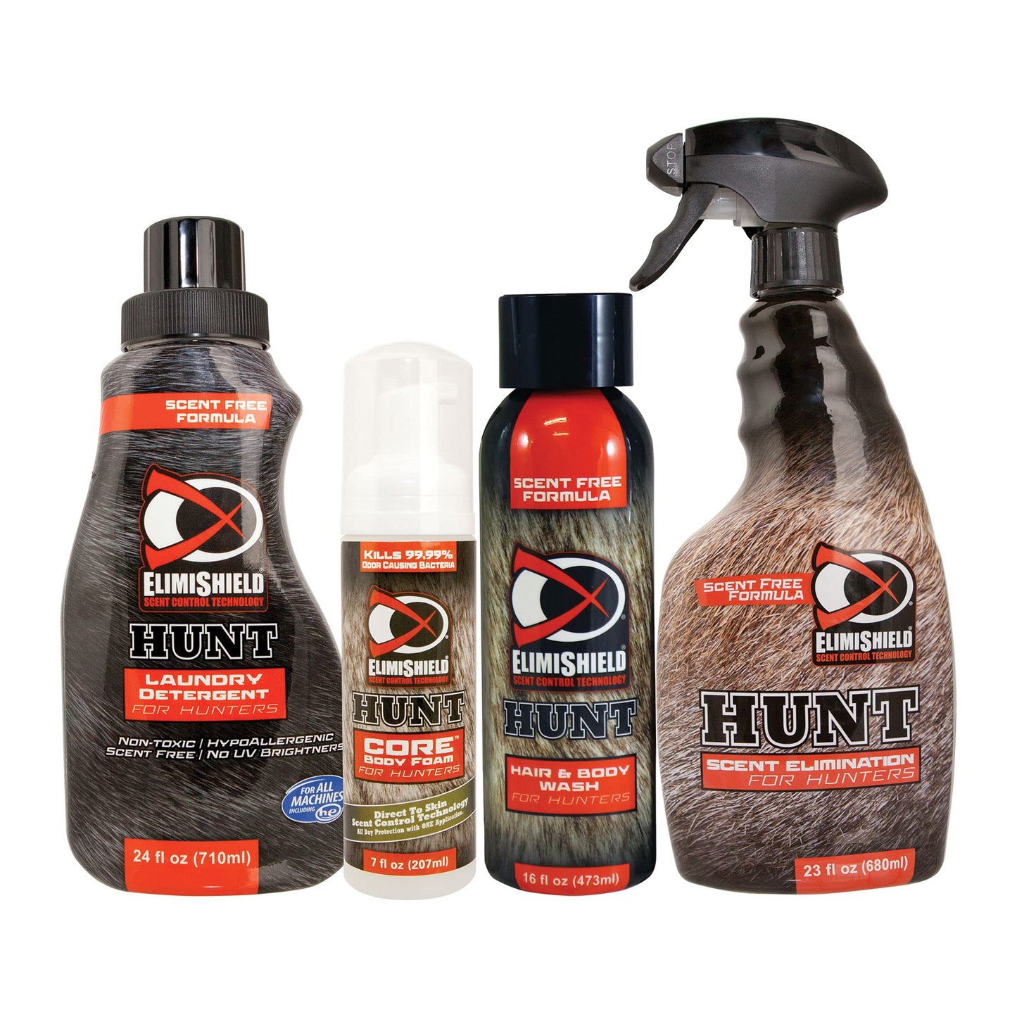 ElimiShield HUNT Complete Scent Control Kit: Laundry Detergent, Hair & Body Wash, Core Body Foam, and 23 oz Scent Eliminator Spray Beauty and Personal Care Snana