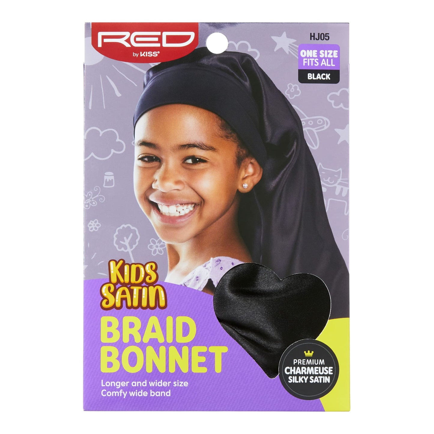 Red by Kiss Kids Satin Braid Bonnet, Comfy Wide Band for Long Hair, Long Braids (Black) Beauty and Personal Care Red by Kiss