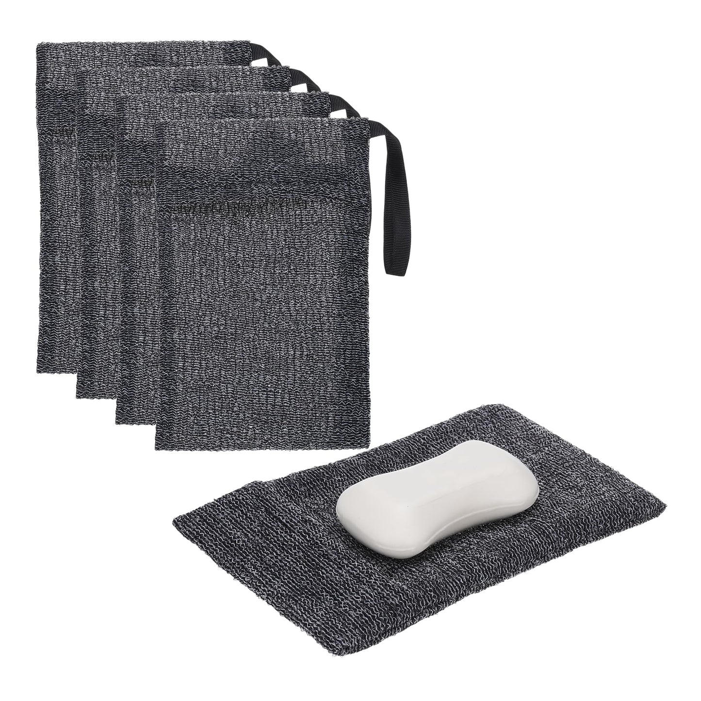 uxcell Loofah Soap Pouch, 4 Pcs Bar Soap Saver Bag with Black Handle Nylon Body Scrubber Pouch Exfoliating Net for Body Shower Foaming Travel Camping Beauty and Personal Care uxcell
