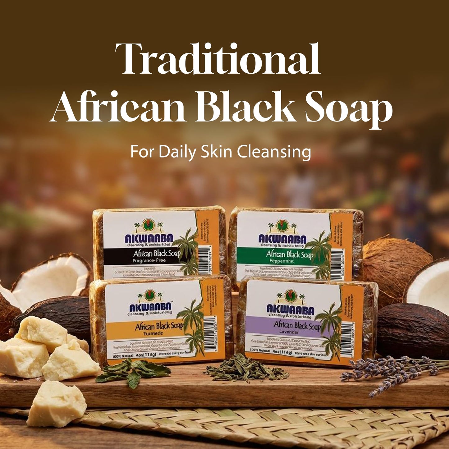 AKWAABA African Black Soap | Tea Tree | Bar Soap | 4 oz | For Face & Body Beauty & Personal Care AKWAABA
