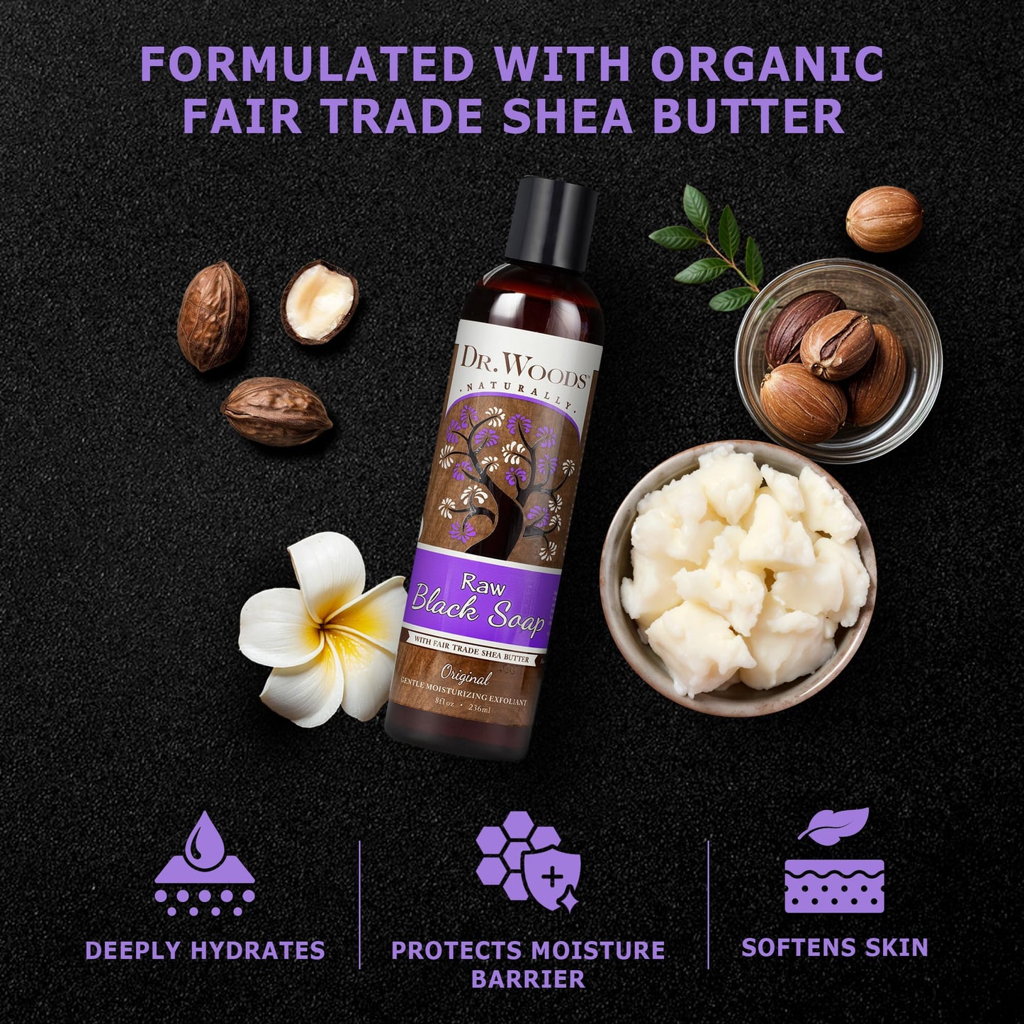 Dr. Woods Raw African Liquid Black Soap - Body Wash for Men and Women, Contains Organic Shea Butter, Gentle Exfoliant, Natural Cleanser for Face Beauty & Personal Care Dr. Woods