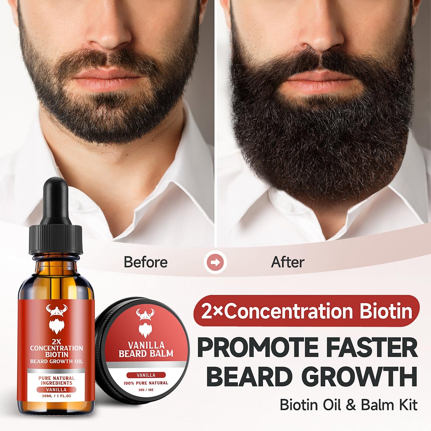 MistySprite Beard Growth Kit - 2X Concentration Biotin for Men, Natural Ingredients with Argan Oil, Jojoba Oil and Vitamin (Vanilla) Beauty and Personal Care MistySprite