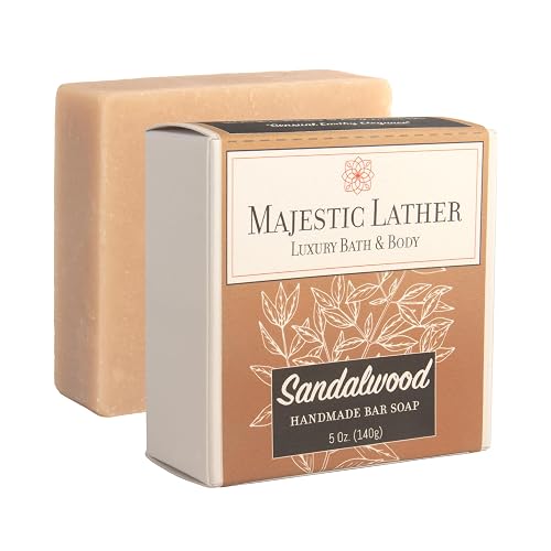Sandalwood Luxury Bar Soap for Face & Body - Skin Soothing, Gentle Cleansing, Moisturizing & Nourishing. Shea Butter & Natural Oils. Cold Process Beauty & Personal Care Majestic Lather
