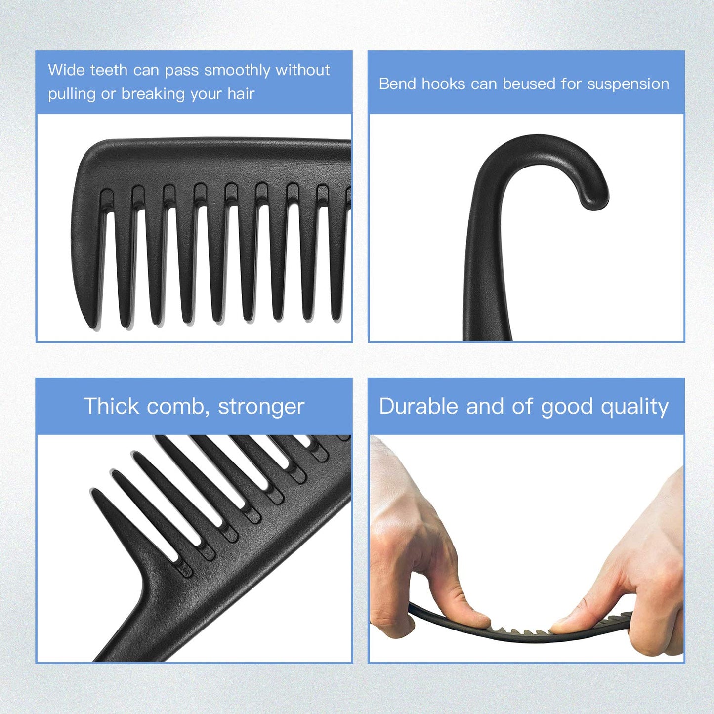 Wapodeai Wide Tooth Comb Shower Comb With Hook, Good for Curly Hair Wet Dry, Premium Tangle Free Combs Black. Beauty & Personal Care Wapodeai