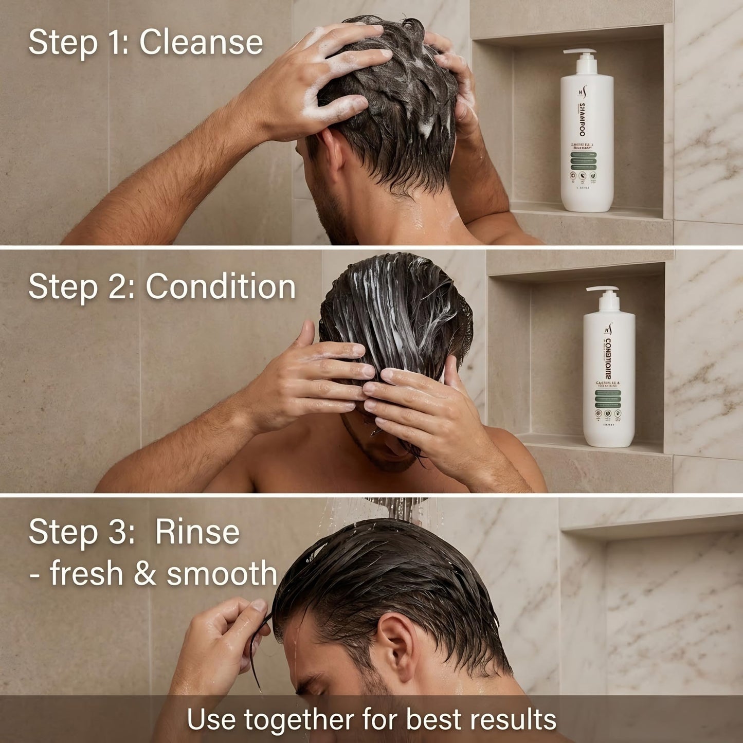 HerStyler Castor Oil Shampoo and Conditioner Set for Men - Cooling Mint Sensation - Contains Aloe and Purslane - Soothes Dry Flaky Scalp - Softer Beauty & Personal Care HerStyler