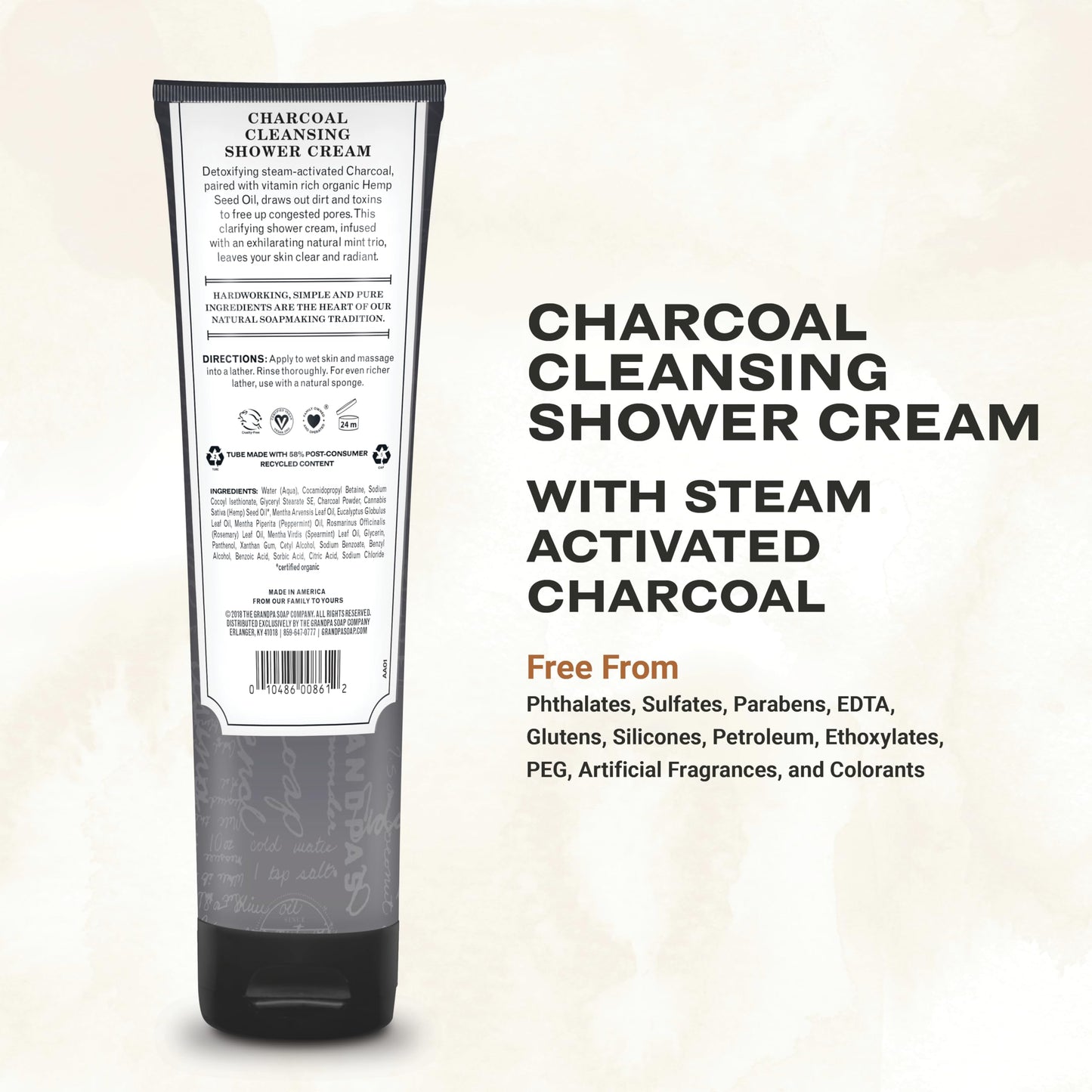 The Grandpa Soap Company Charcoal Cleansing Shower Cream - Clarifies & Restores Congested Pores, With Activated Charcoal & Hemp Seed Oil, Detoxifies Beauty & Personal Care The Grandpa Soap Company