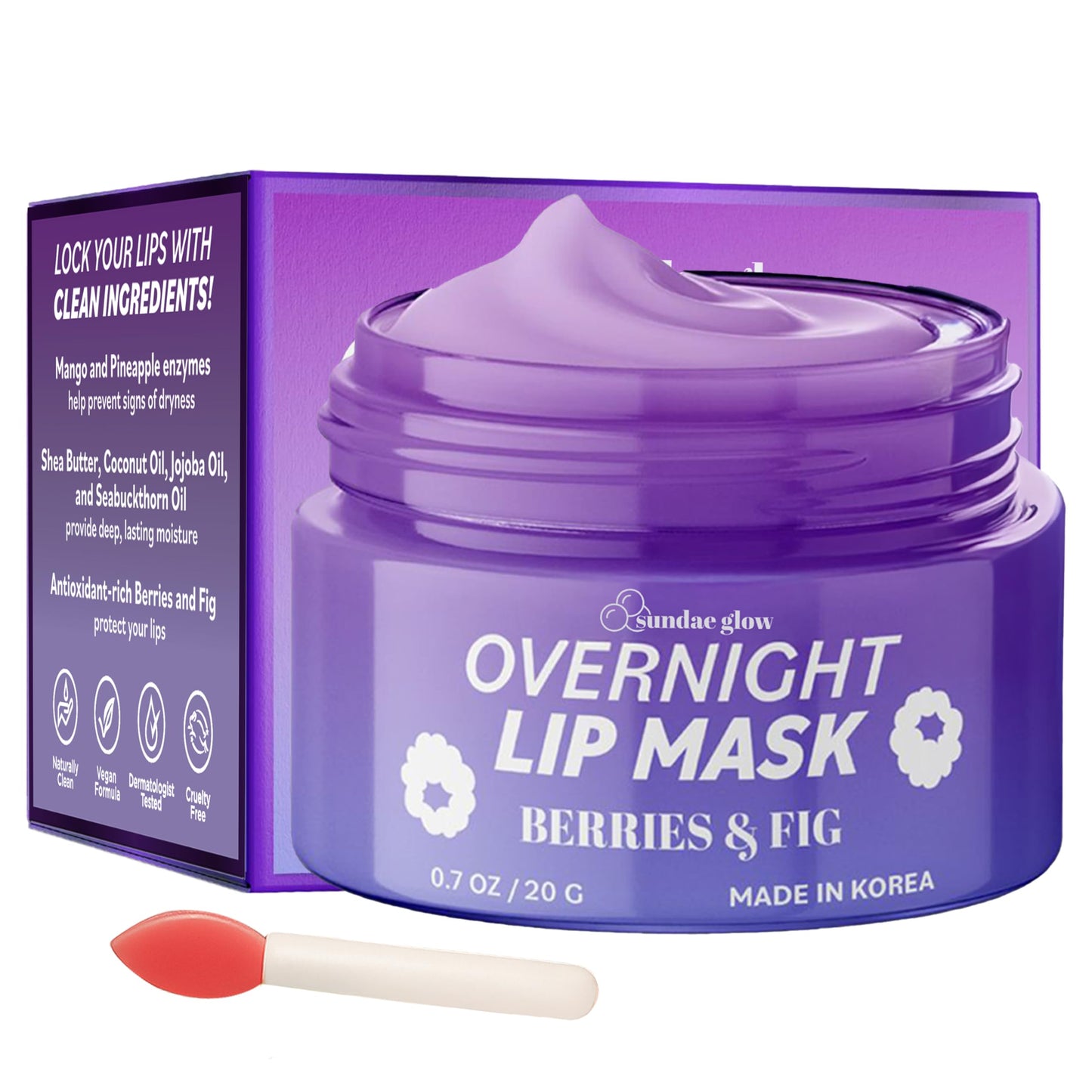 Sundae Glow Lip Mask with Berries & Fig - Overnight Lip Repair, Intense Hydration & Smoothing - Dermatologist Tested, Korean Lip Care - Vegan, Clean Beauty & Personal Care Sundae Glow