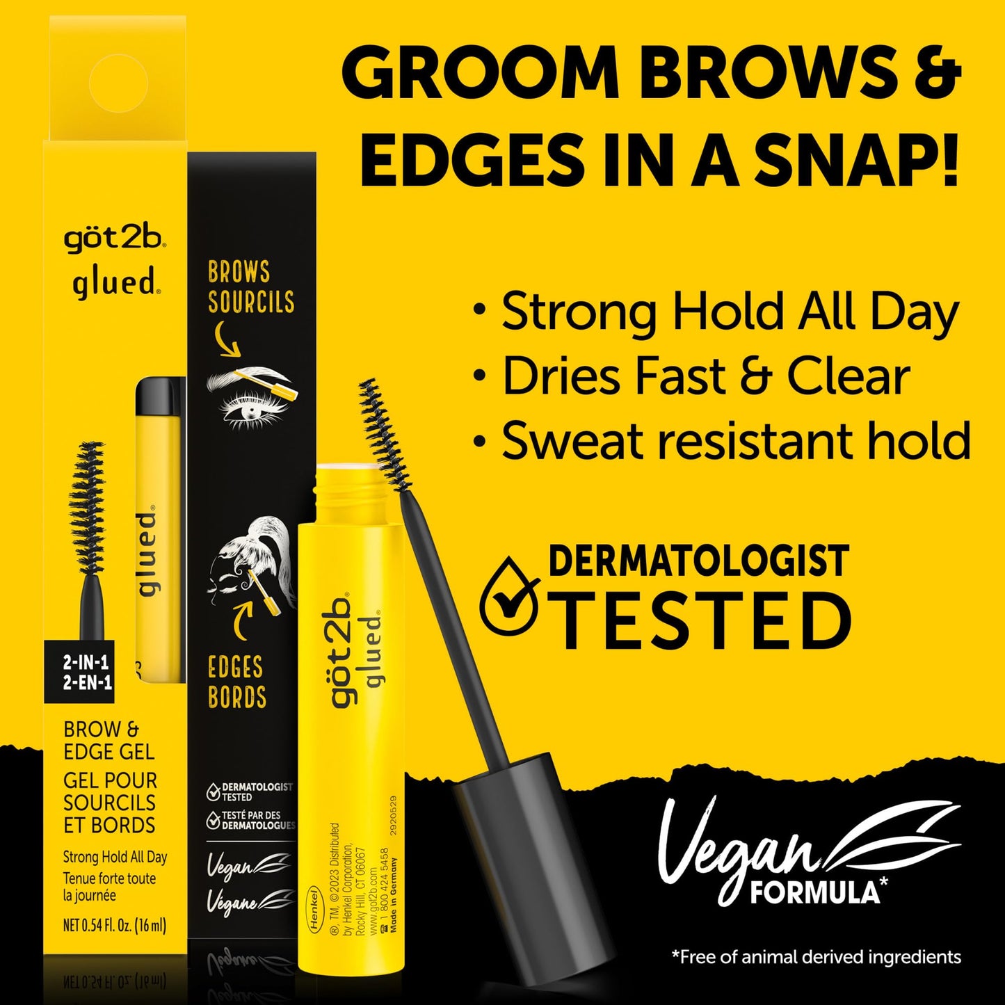 got2b Glued 2-in-1 Brow Gel & Edge Control, 0.54 Fl Oz, Strong Hold Styling Eyebrow Gel and Hair Mascara for Flyaways and Frizz with Castor Oil Beauty & Personal Care Got2B