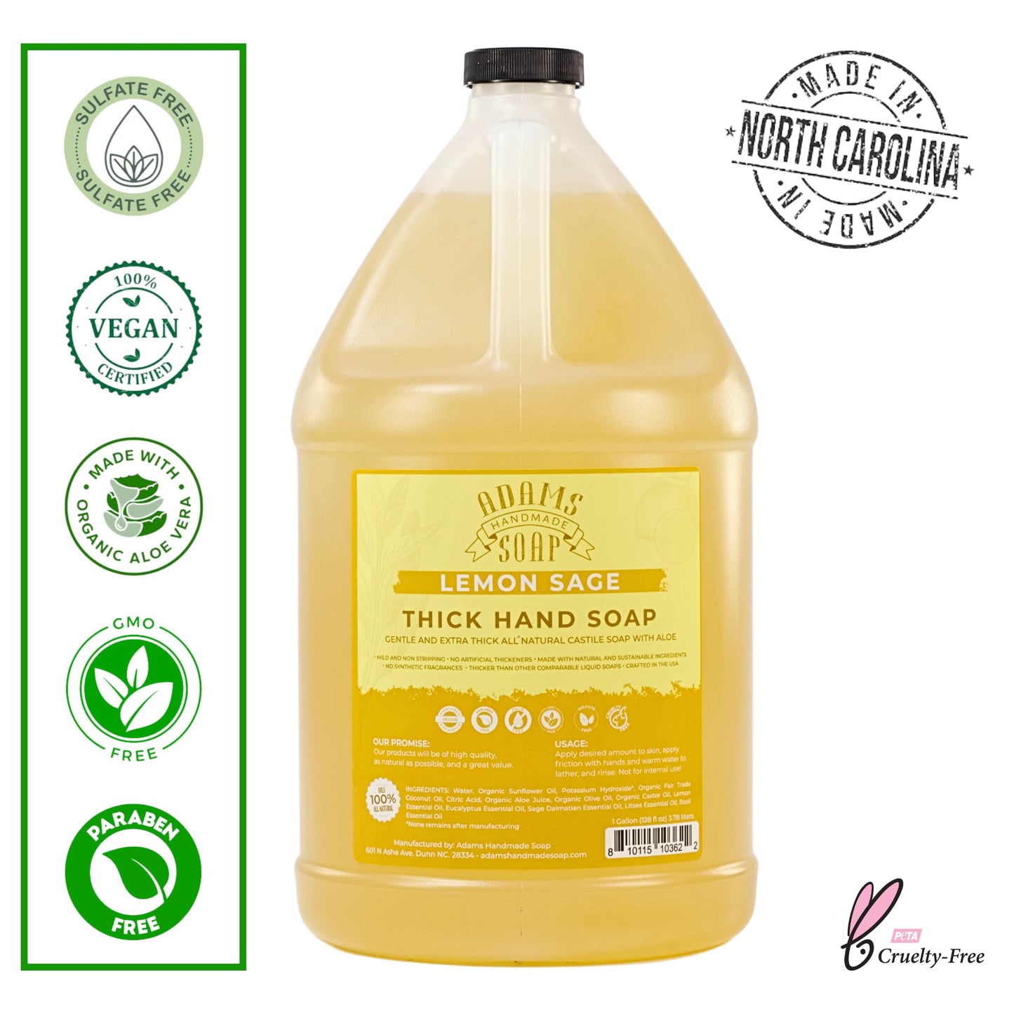 Adams Handmade Soap Thick Organic Castile Liquid Hand Soap 1 Gallon Refill - Lemon Sage Beauty & Personal Care Adams Handmade Soap