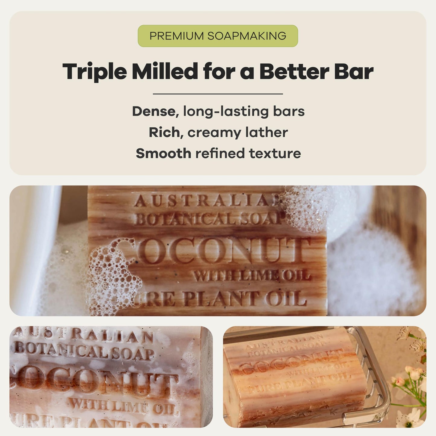 Australian Botanical Soap, 6.6 OZ, Coconut and Lime Oil, Triple Milled Bars made with a Natural Soap Base and Enriched with Organic Shea Butter, Pack Beauty & Personal Care Australian Botanical Soap