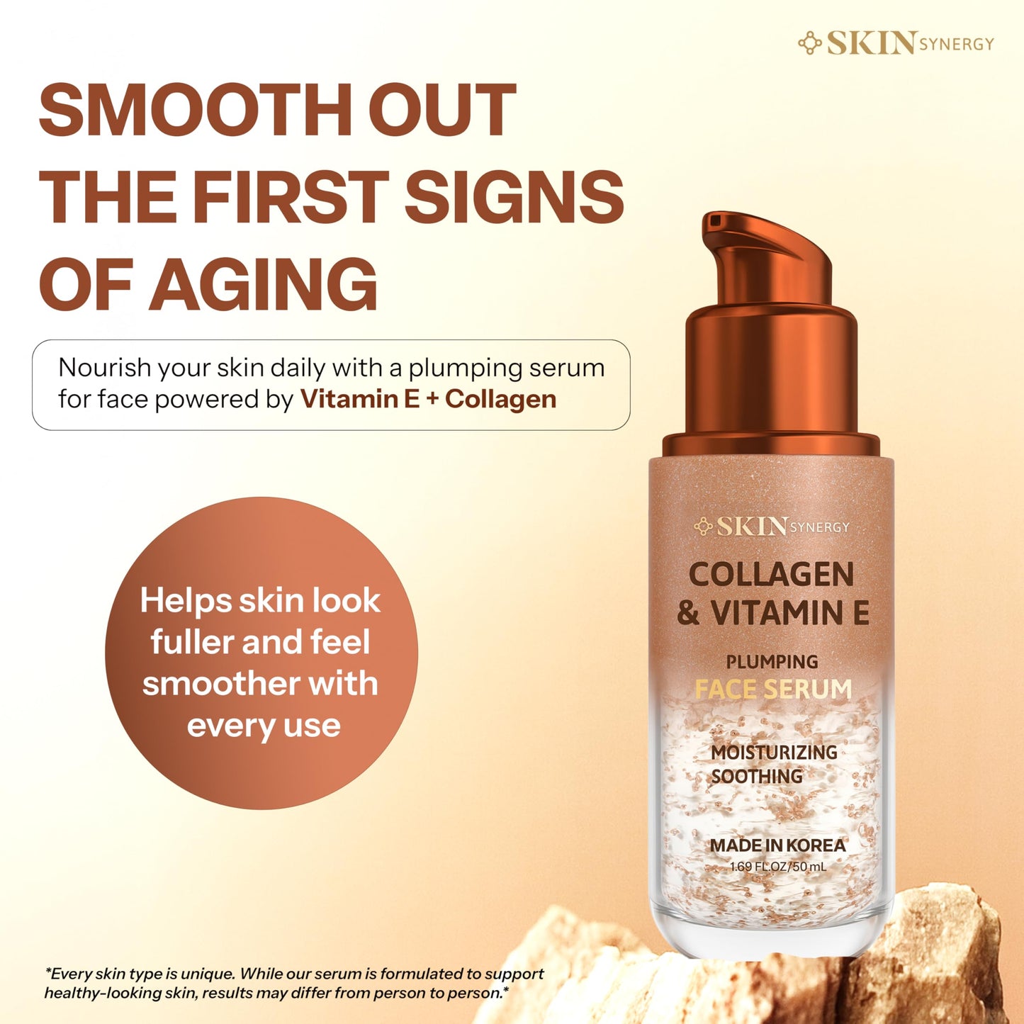 Skin Synergy Collagen & Vitamin E Face Serum - Hydrating, Firming & Nourishing Formula - Dermatologist Tested, Anti-Aging, Korean Skin Care - Clean Beauty & Personal Care Skin Synergy