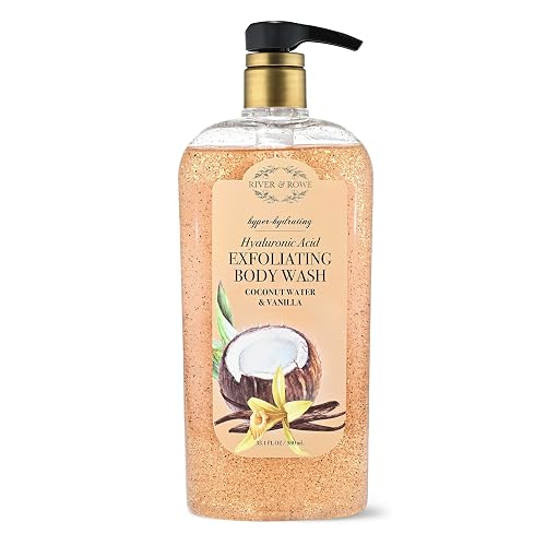 RIVER & ROWE Coconut Water & Vanilla Exfoliating Body Wash - Hydrating Daily Cleanser with Hyaluronic Acid for a Moisturized & Soft Skin Experience Beauty & Personal Care RIVER & ROWE