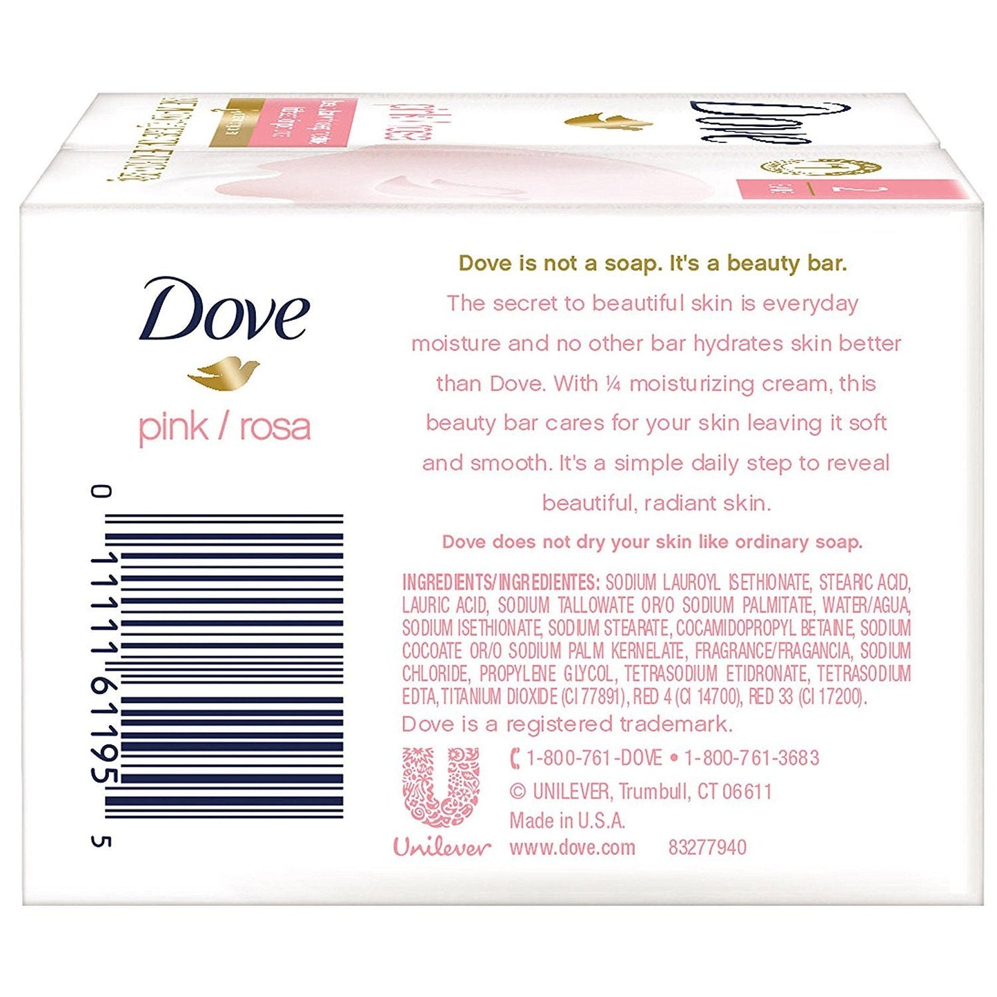 Dove Beauty Bar Soap - Pink/Rosa - 2 Count 4 OZ Bars Per Package - Pack of 4 Packages (Total of 8 Bars) Beauty & Personal Care Dove