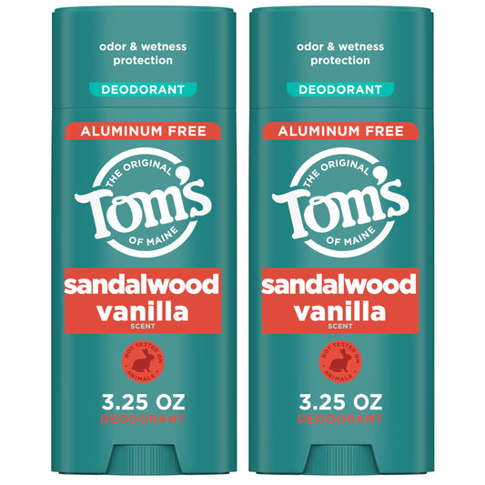 Tom’s of Maine Sandalwood Vanilla Aluminum Free Natural Deodorant For Women & Men - Goes on Clear - Odor & Wetness Protection - Naturally Derived Beauty and Personal Care Tom's of Maine