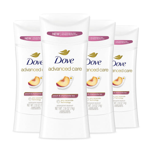 Dove Advanced Care Antiperspirant Deodorant Stick Peach & Chamomile Tea 4 Count for helping your skin barrier repair after shaving 72 hour odor Beauty and Personal Care Dove