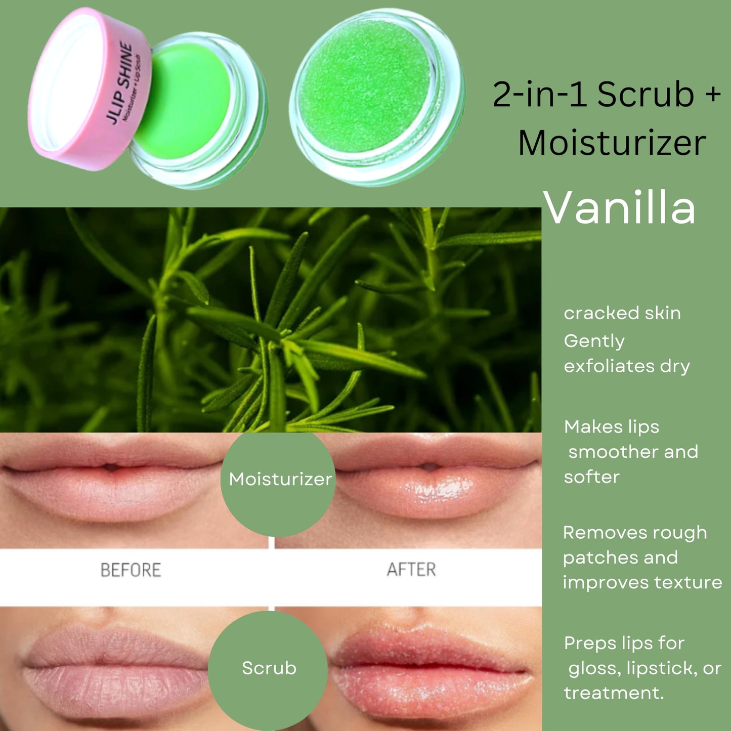 JLipShine 2 in 1 Lip Moisturizer and Lip Scrub, Exfoliating and Hydrating Formula,Smooth. Nourish. Shine. 5g x 2, 0.176 oz (Vanilla,flavor) Beauty and Personal Care BIOTYFACEPRO SKINCARE