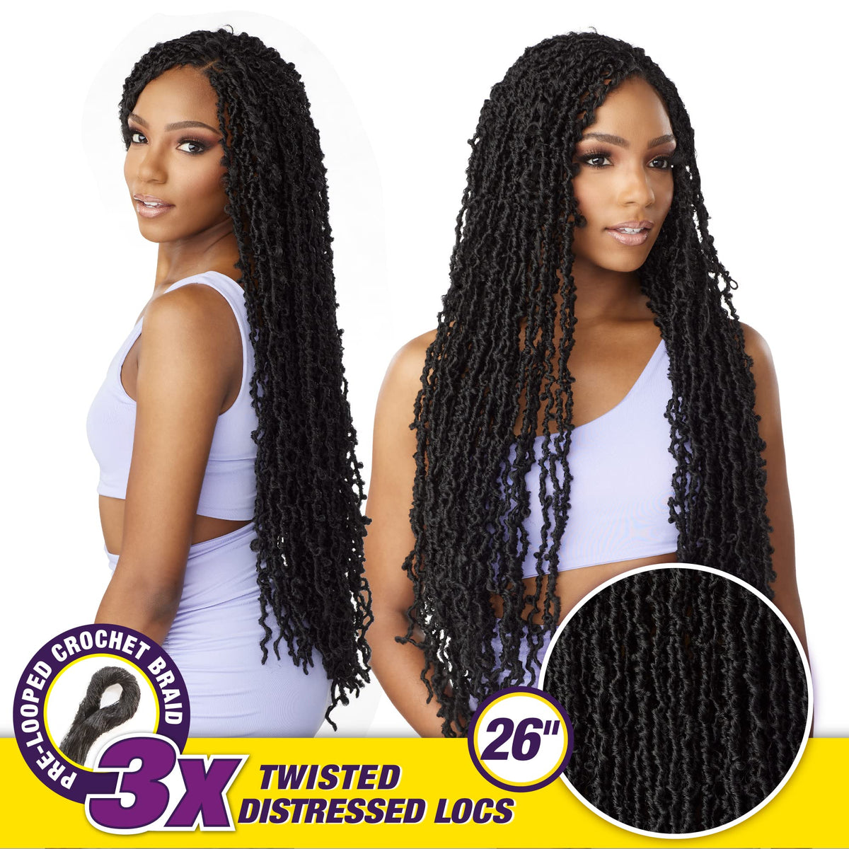 Sensationnel Lulutress Crochet Hair-3X Twisted Distressed Locs 26in,1pk 1