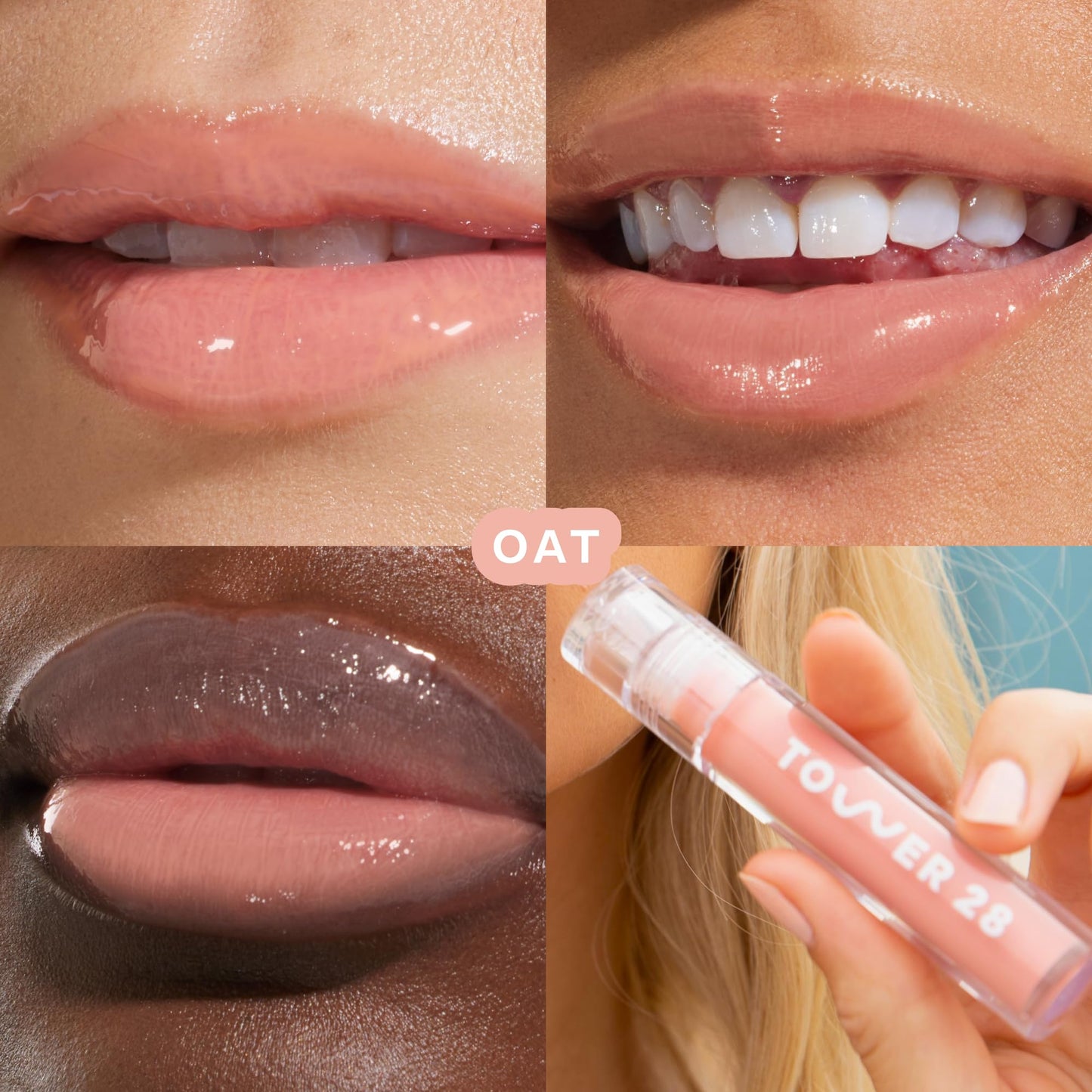 Tower 28 ShineOn Milky Lip Jelly, OAT | Non-Sticky, Vegan Lip Gloss in Milky Peachy Pink | Apricot and Raspberry Seed Oil | Moisturizing, Clean Beauty & Personal Care Tower 28