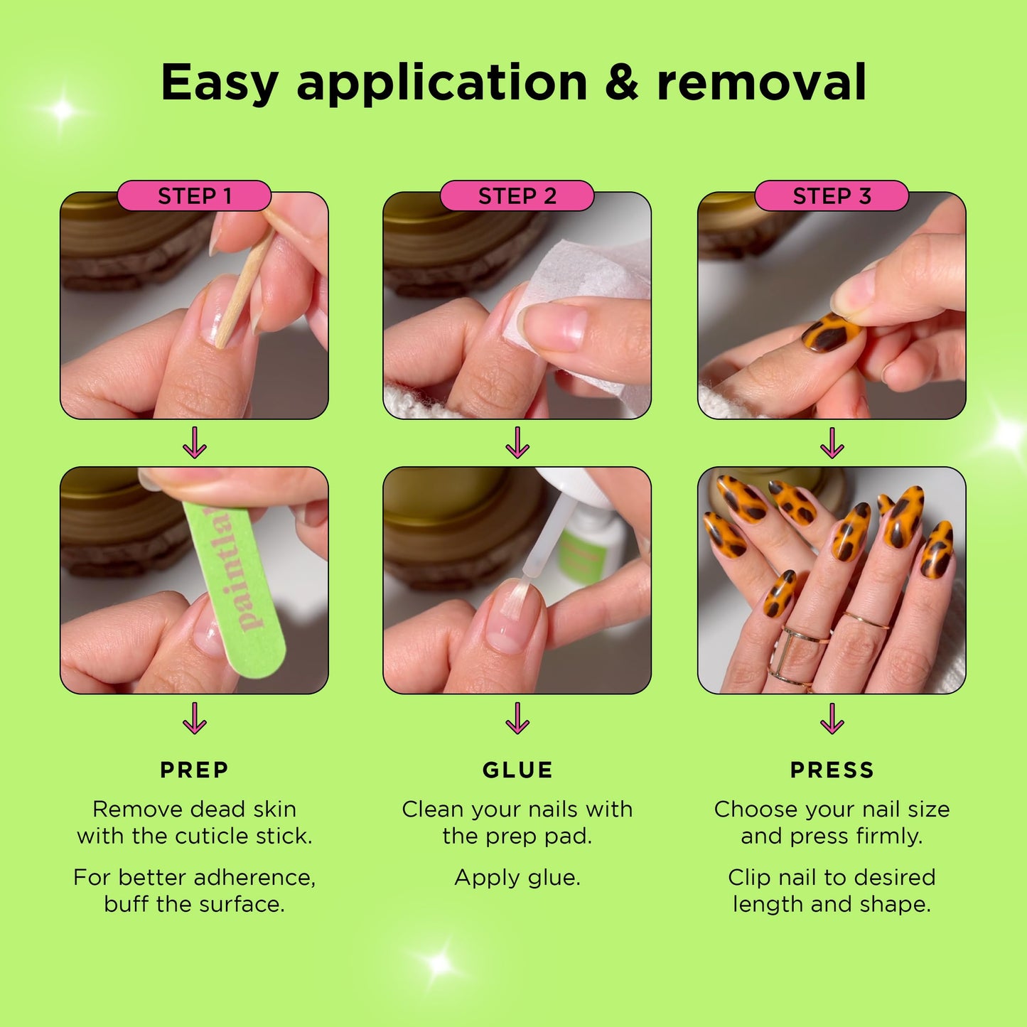 PaintLab Press-On Nails Manicure Kit, Tortie - Almond, 24-Piece Set, Long-Lasting Fake Nails with Glue, File, Prep Pad & Cuticle Stick Beauty & Personal Care PaintLab