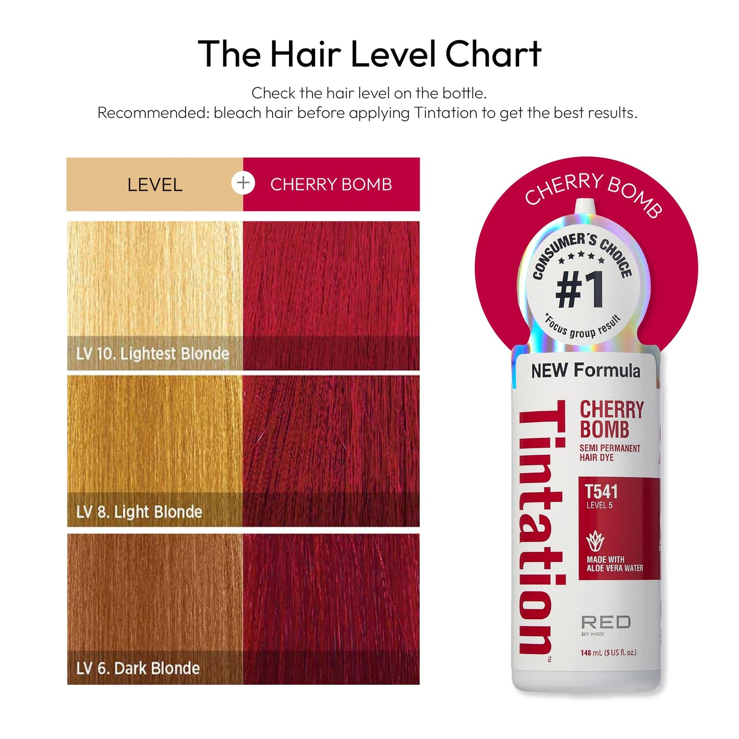 Red by Kiss Tintation Semi-Permanent Hair Color, Aloe Vera Water Based, Argan Oil, Olive Oil, Collagen & Keratin, Long-Lasting Color Dye (Cherry Bomb Beauty & Personal Care Red By Kiss