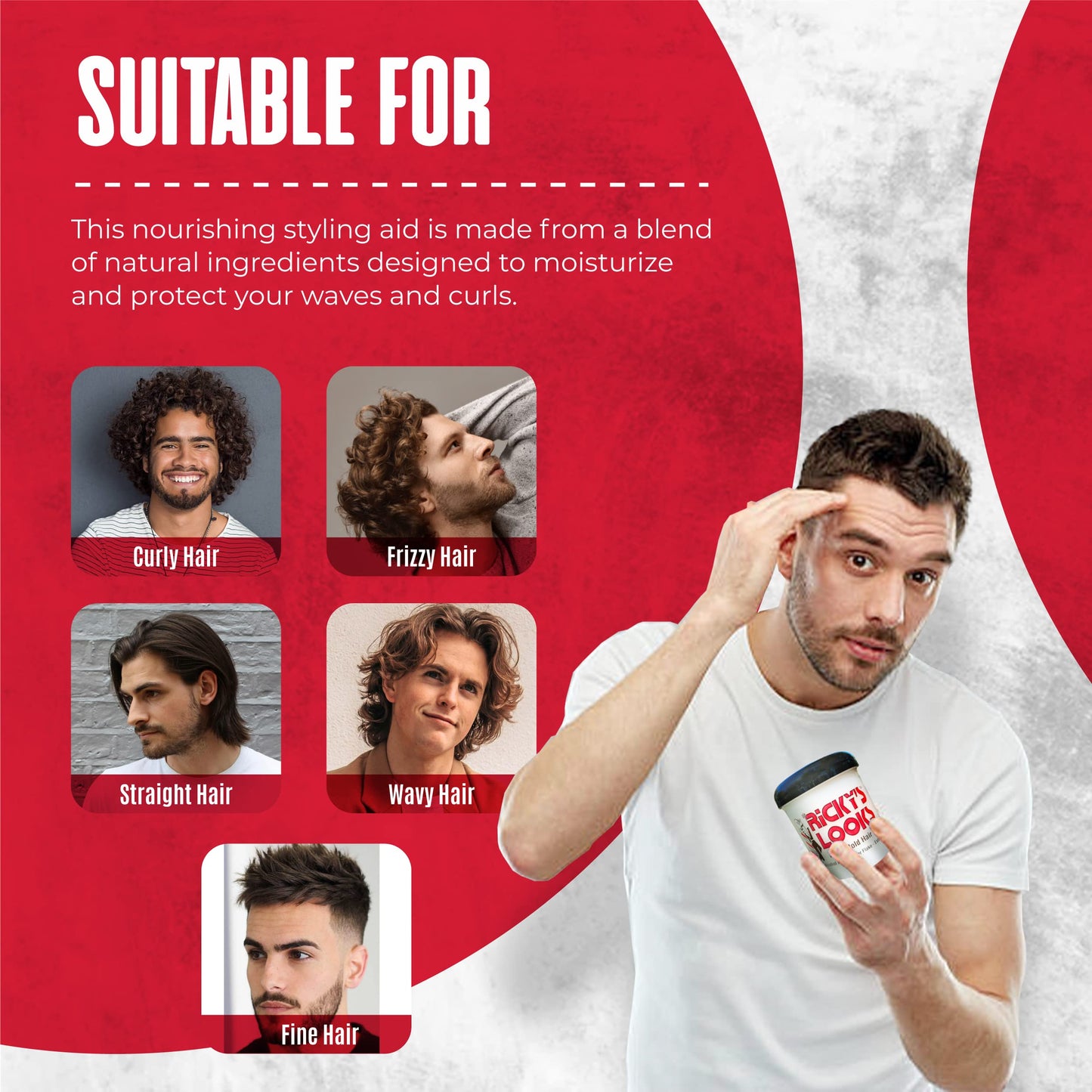 Ricky's Looks Mega Hold Styling Hair Gel for Curly, Frizzy, Straight, Wavy & Fine Hair - Flake Free, Strong Hold and Shine - For All Hair Types - Men Beauty & Personal Care Ricky's Looks