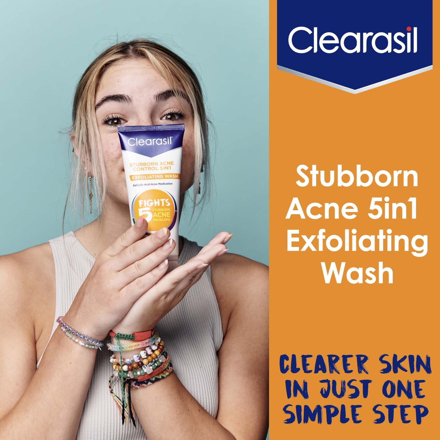 Clearasil Stubborn Acne Control 5in1 Exfoliating Wash, Maximum Strenght with 2% Salicylic Acid Acne Treatment Medicine, Daily Acne Facial Cleanser Beauty & Personal Care Clearasil