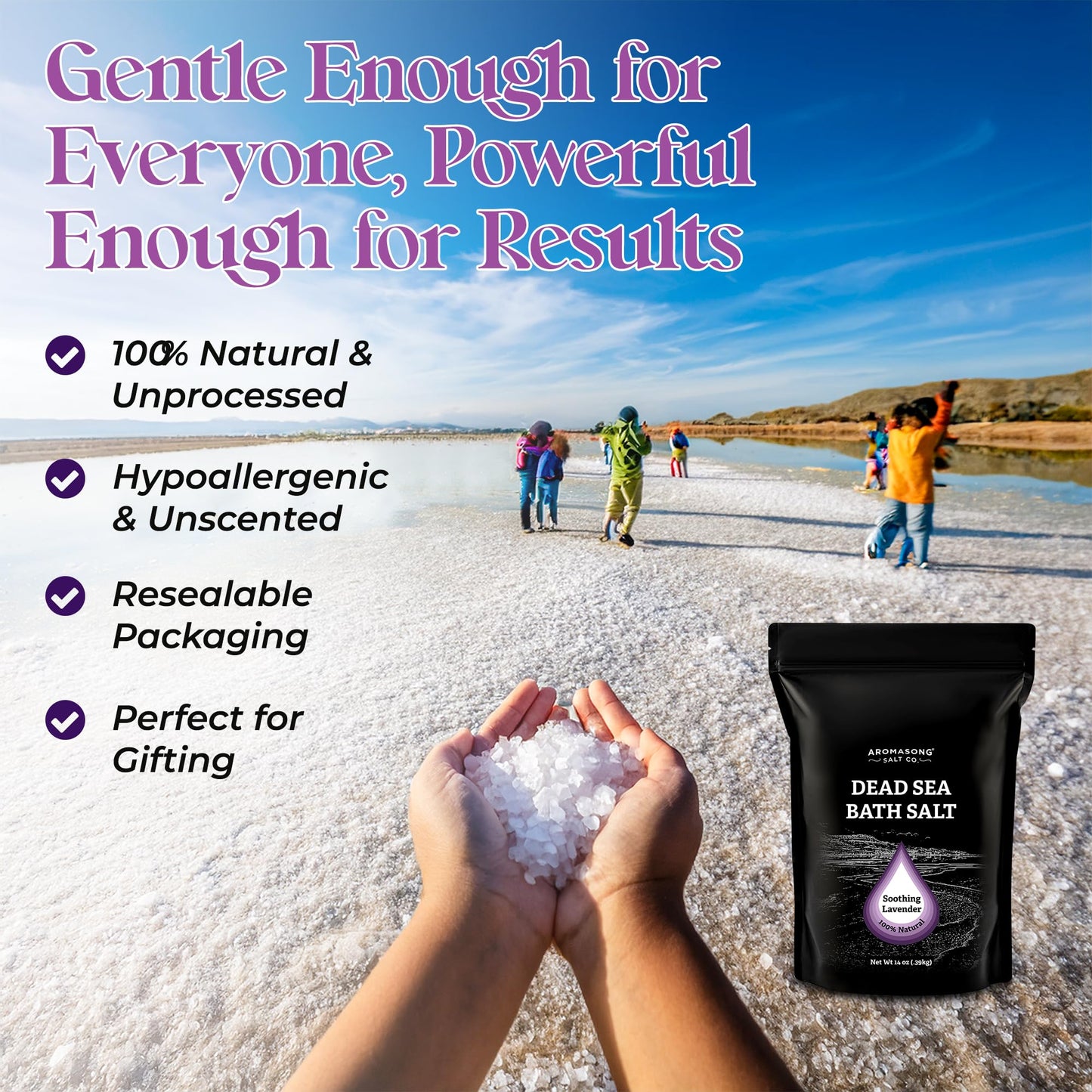 Aromasong Pure Dead Sea Salt for Soaking with 100% Natural Lavender, 14 Oz. - Spa Bath Salt Fine Grain - Body Wash Scrub - Soak for Women & Men Beauty and Personal Care Aromasong