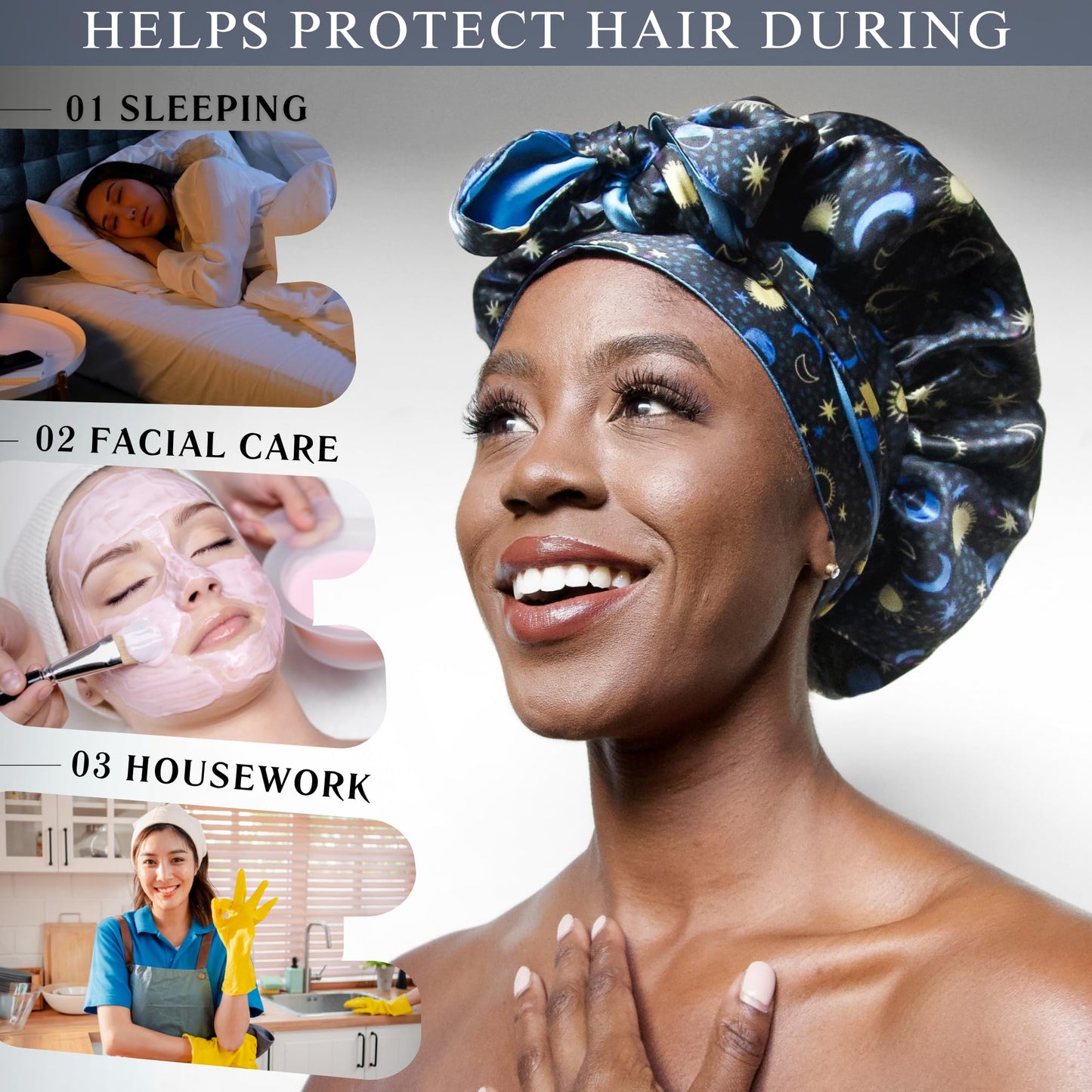 100% Mulberry Silk Bonnet for Sleeping Women, Handmade in USA 19 Momme Double Layer Reversible Silk Hair Wrap with Adjustable Ties, Non-Slip Sleep Cap Beauty and Personal Care Nochka Fashion
