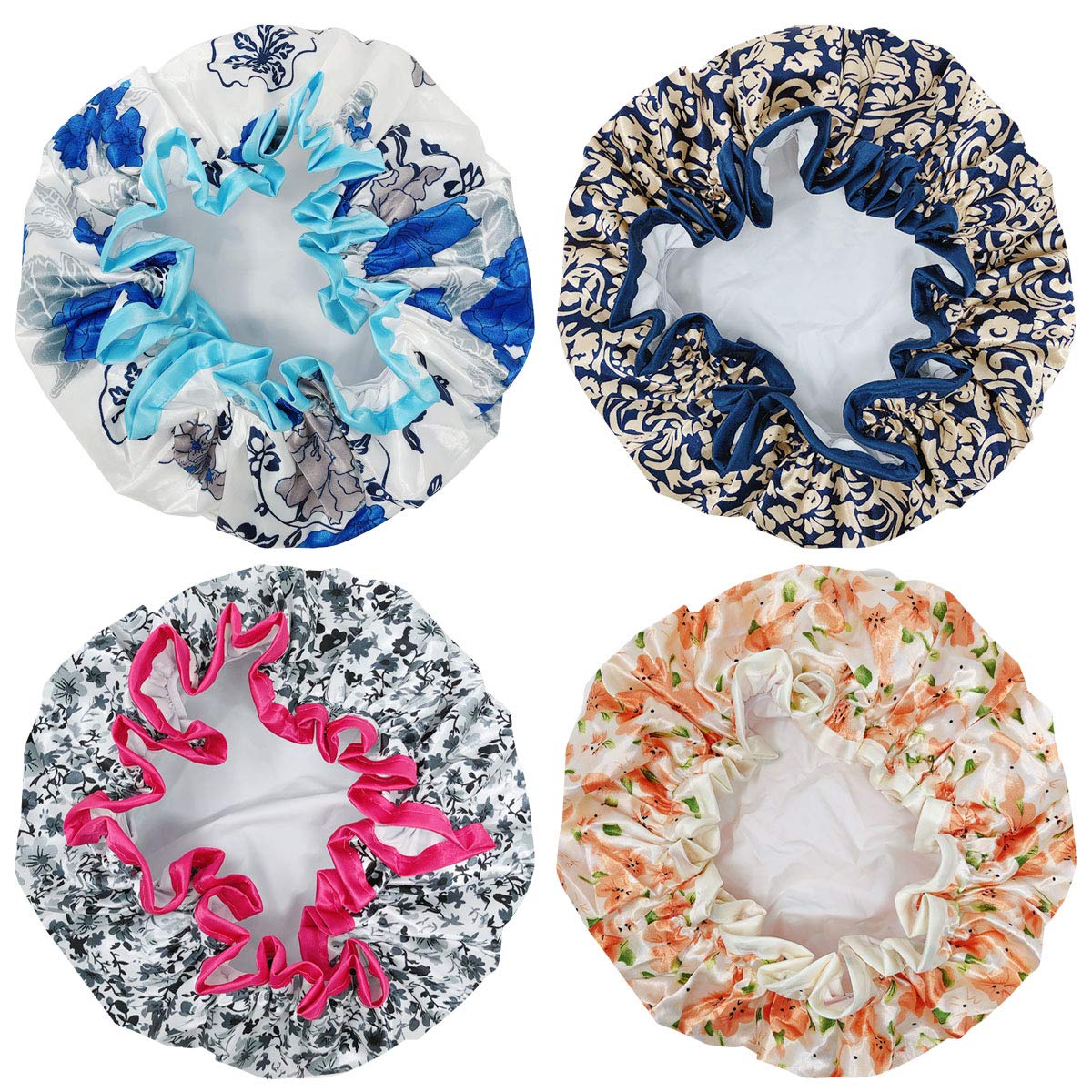 Wrapables® Stylish Double Layer Waterproof Shower Caps (Set of 4), Majestic Floral Beauty & Personal Care Wrapables