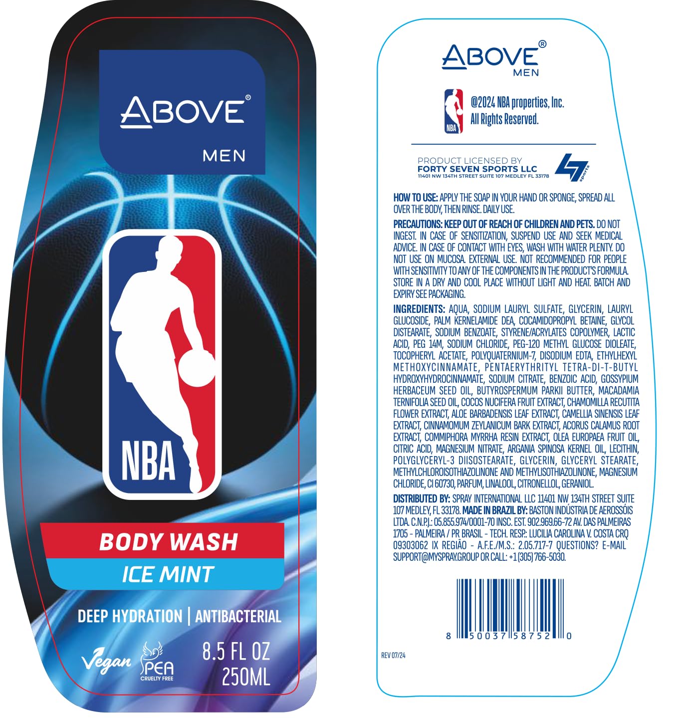 ABOVE NBA Body Wash for Men | ICE MINT | Deep Hydration & Energizing Cleanse | Mind-Fresh Cooling Scent | 8.5 oz Beauty & Personal Care NBA