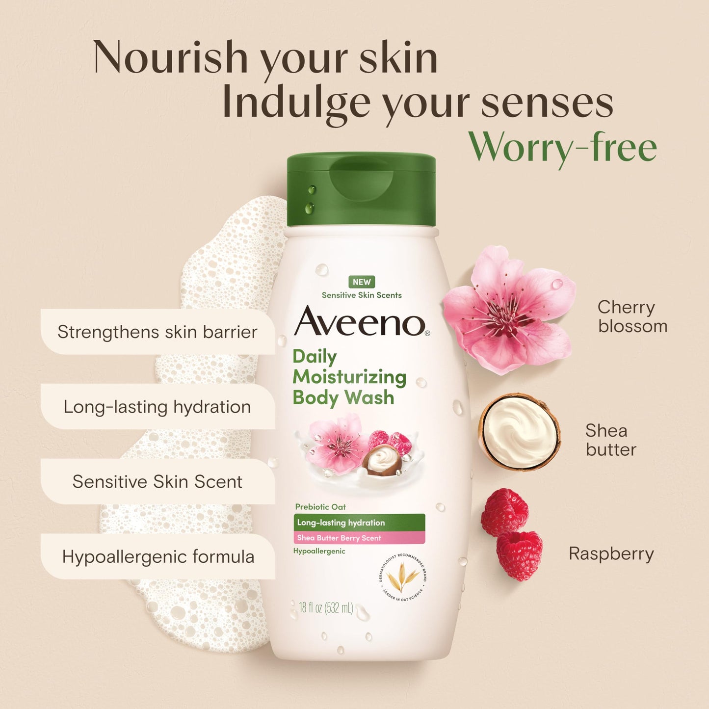 Aveeno Daily Moisturizing Body Wash with A Shea Butter Berry Scent & Soothing Prebiotic Oat, Provides Long-Lasting Hydration for Sensitive Skin Beauty & Personal Care Aveeno