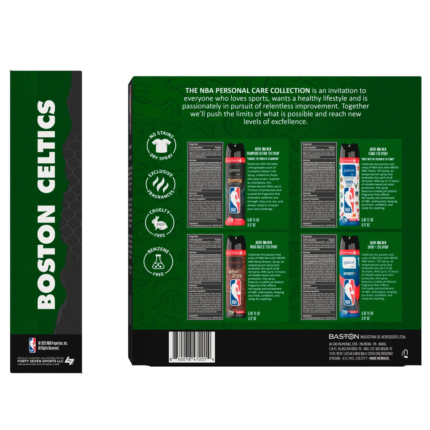Above NBA Antiperspirant Deodorant Spray for Men - BOSTON CELTICS Team Pack - 4 Scents - 72h - Dry Spray - No Stains - 5.07 oz - Pack of 4 Beauty and Personal Care NBA