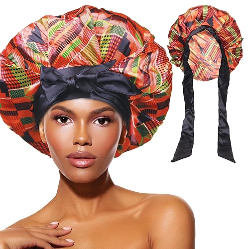 DONNA Large, Extra Large Adjustable Tie Satin Bonnet Sleep Cap 1pc Satin Headband Around Hairline & Nape Area Hair Accessories Night Cap Shower Caps Beauty & Personal Care DONNA