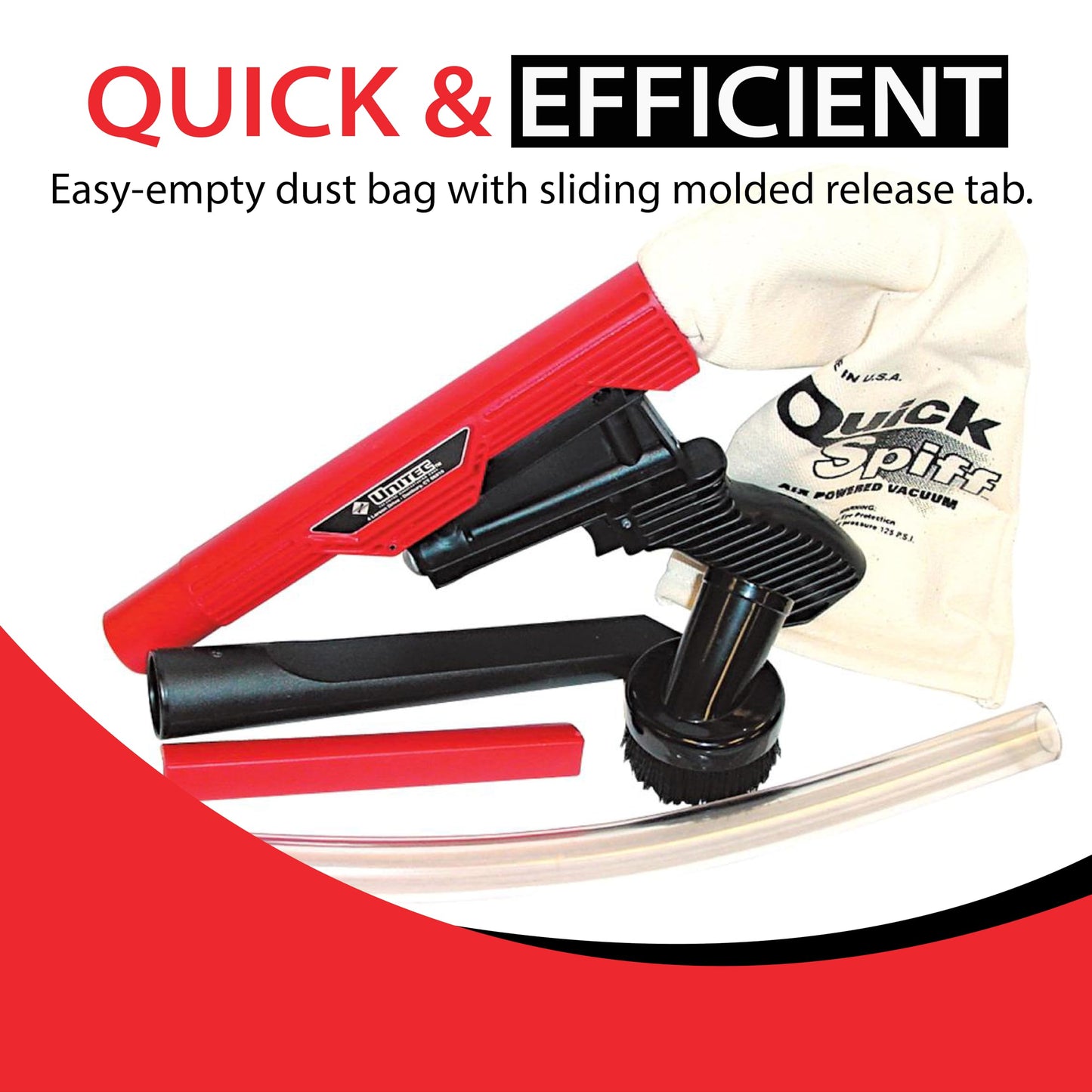 Zendex Tool - QuickSpiff Venturi Air Vacuum with Easy Empty Dust Bag - No Electricity Pneumatic Vacuum with Powerful Suction for Industrial Beauty & Personal Care Quick Spiff