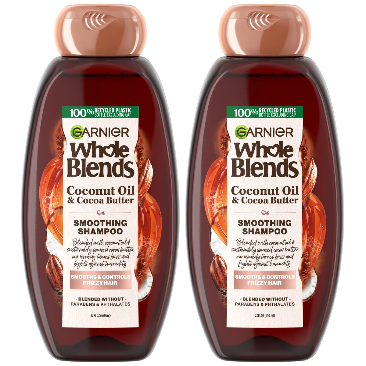 Garnier Whole Blends Smoothing Shampoo with Coconut Oil & Cocoa Butter for Frizzy Hair, Provides Up to 24 Hours of Anti-Frizz, Humidity Control