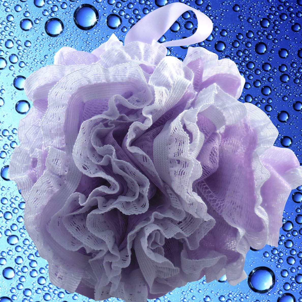 Loofah-Bath-Sponge Lace-Mesh-Set // 2-Scrubs-in-1 by Shower Bouquet/Large Full 60g Pouf (4 Pack Spa Colors) Body Luffa Loofa Loufa Puff - Exfoliate Beauty & Personal Care Shower Bouquet
