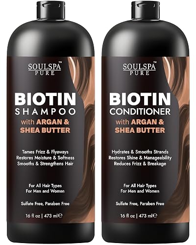 SOULSPA PURE Biotin Argan Oil Shampoo and Conditioner Set - Shea Butter Moisturizing Formula for Curly, Dry & Damaged Hair - Deep Hydration for Men Beauty & Personal Care SOULSPA PURE