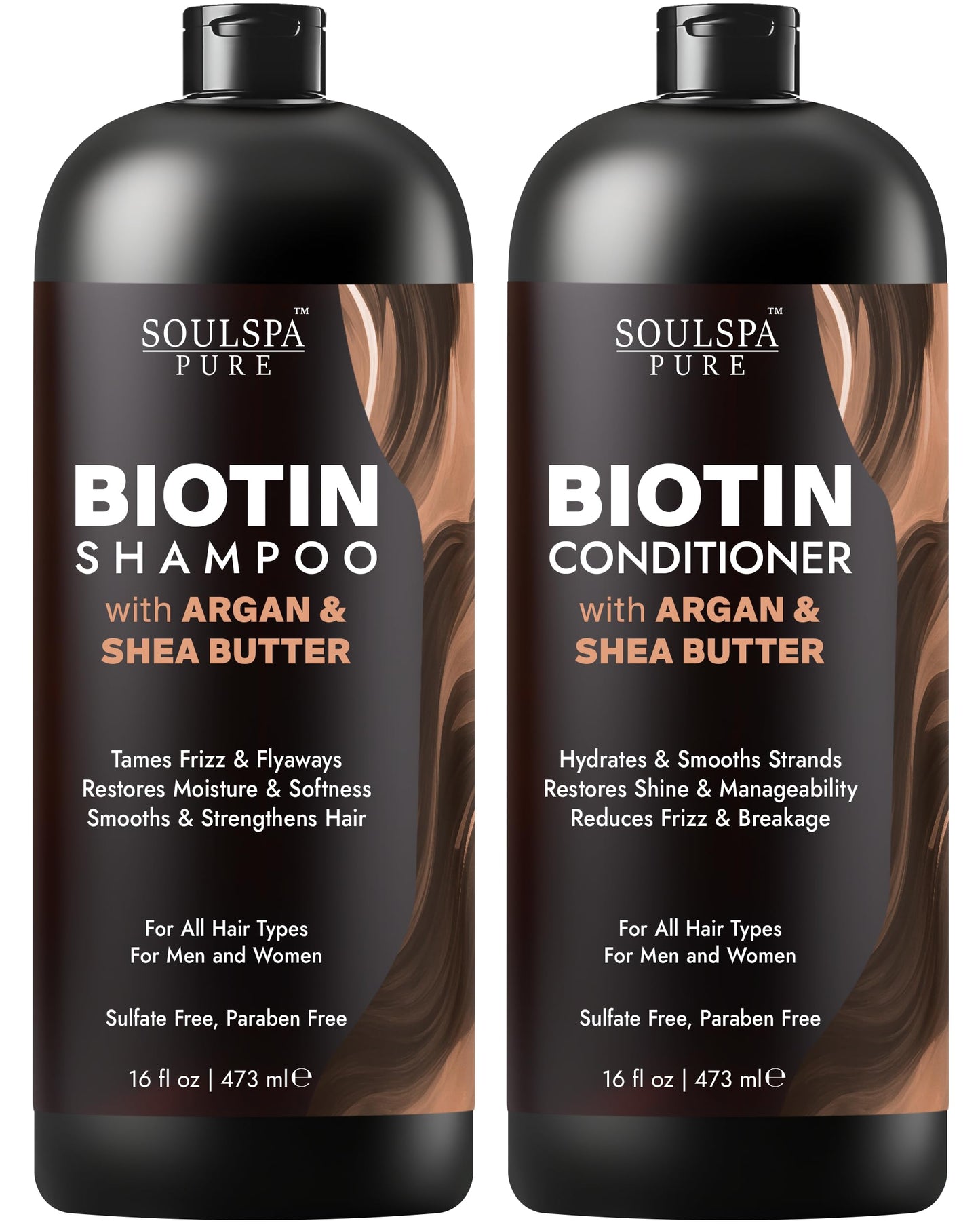SOULSPA PURE Biotin Argan Oil Shampoo and Conditioner Set - Shea Butter Moisturizing Formula for Curly, Dry & Damaged Hair - Deep Hydration for Men Beauty & Personal Care SOULSPA PURE