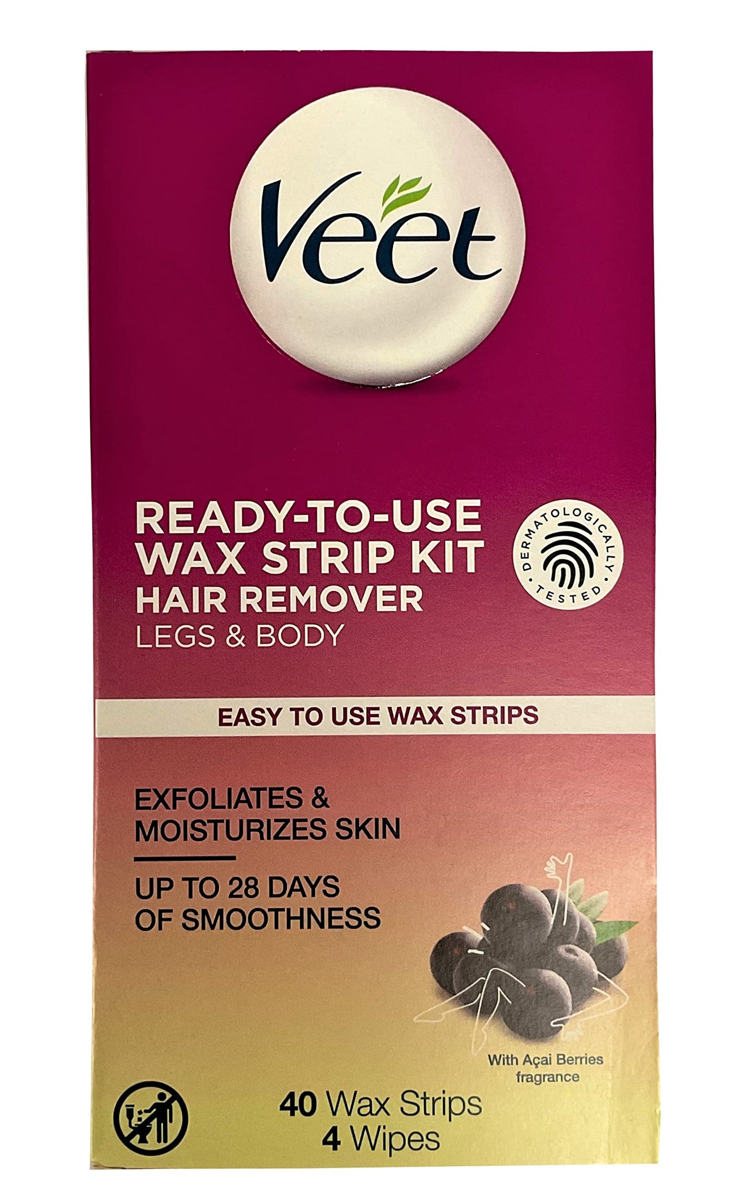 VEET Ready To Use Wax Strips Legs and Body 40 ea (Pack of 4 Beauty and Personal Care Veet