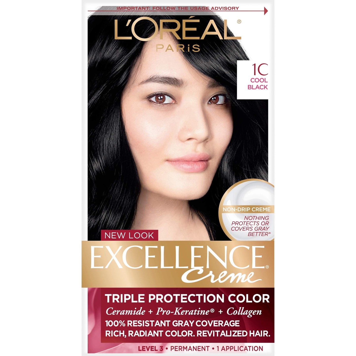 L'Oreal Paris Excellence Creme Permanent Hair Color, 1C Cool Black, 100 percent Gray Coverage Hair Dye, Pack of 1 Beauty & Personal Care L'Oreal Paris