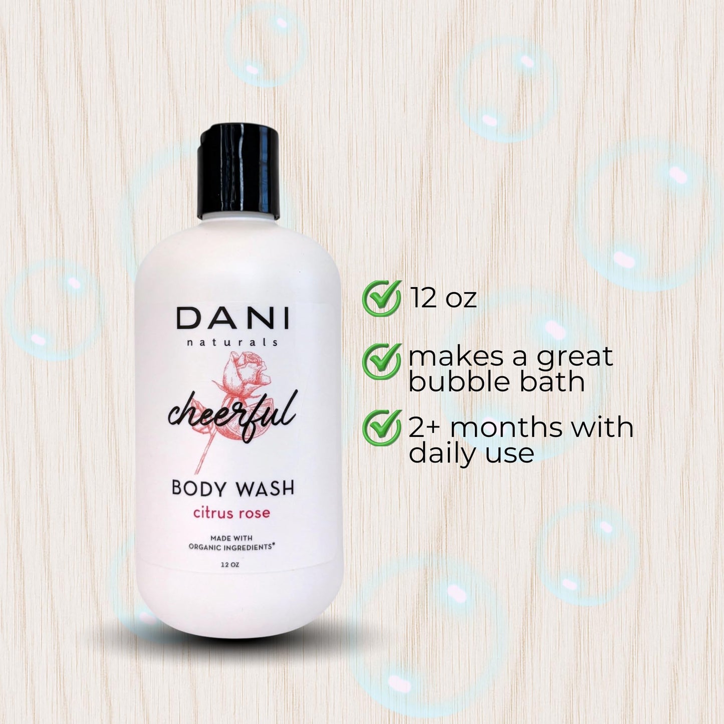 DANI Naturals Citrus Rose Body Wash, Vegan, Sulfate-Free, Made with Organic Ingredients, 12 fl oz Beauty & Personal Care DANI