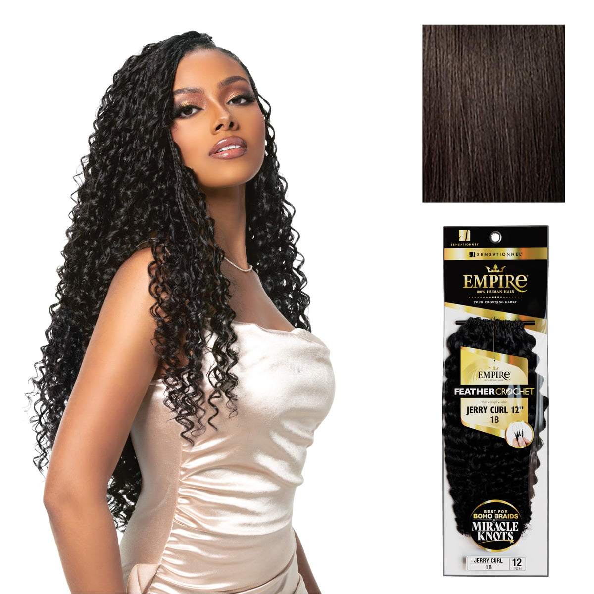 Sensationnel Empire Feather Crochet Braids-Jerry Curl,12in, 2 DARKBROWN