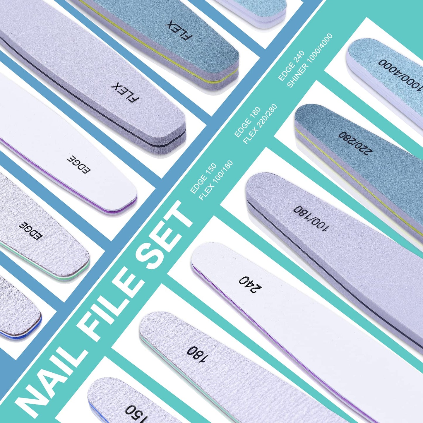 MORGLES Emery Boards Professional Grit Nail File Pack for Acrylic/Natural/Gel Nails (100/150/180/220/240/280/1000/4000 Grit) Beauty & Personal Care MORGLES