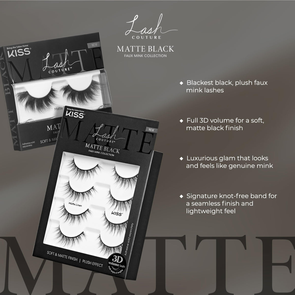 KISS Matte Black, False Eyelashes, 'Matte Sheer', 16mm, Includes 1 Pair Of Lash, Easy to Apply, Reusable Lash Clusters Beauty & Personal Care KISS