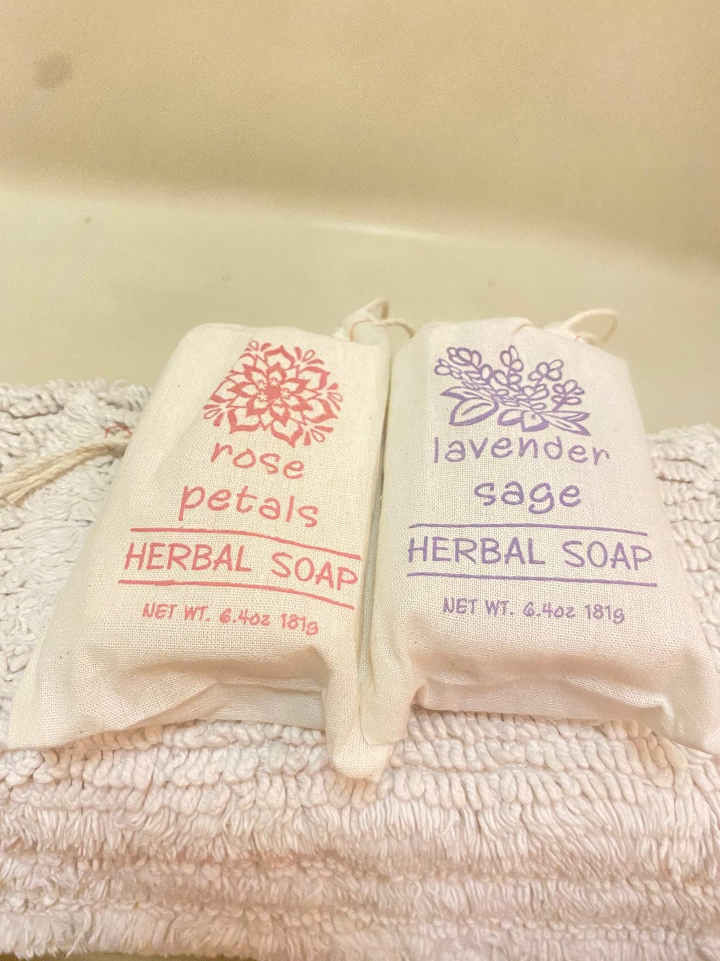 Greenwich Bay Trading Set of 2 Herbal Soaps Lavender Sage and Rose Petal - 6.4 Oz Bars Wrapped in Drawstring Cloth Sacks-Enriched with Shea Butter Beauty & Personal Care Greenwich Bay