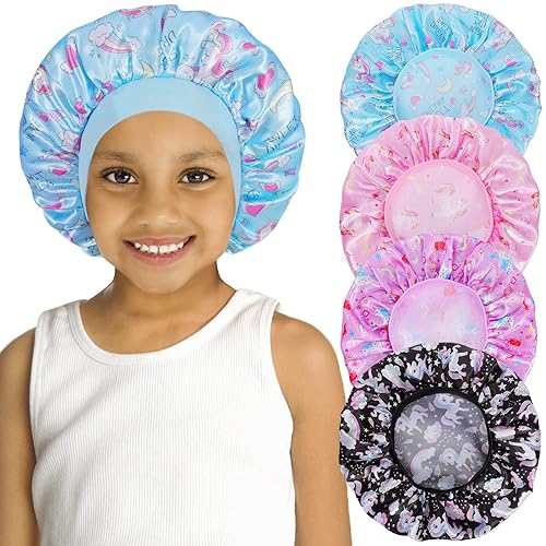 4 PCS Kids Satin Bonnet Child Sleeping Cap,Soft Silk Bonnet Elastic Wide Band,Breathable Baby Bonnets Night Sleep Caps,Colorful Night Hats for Girls Beauty & Personal Care COCPOK